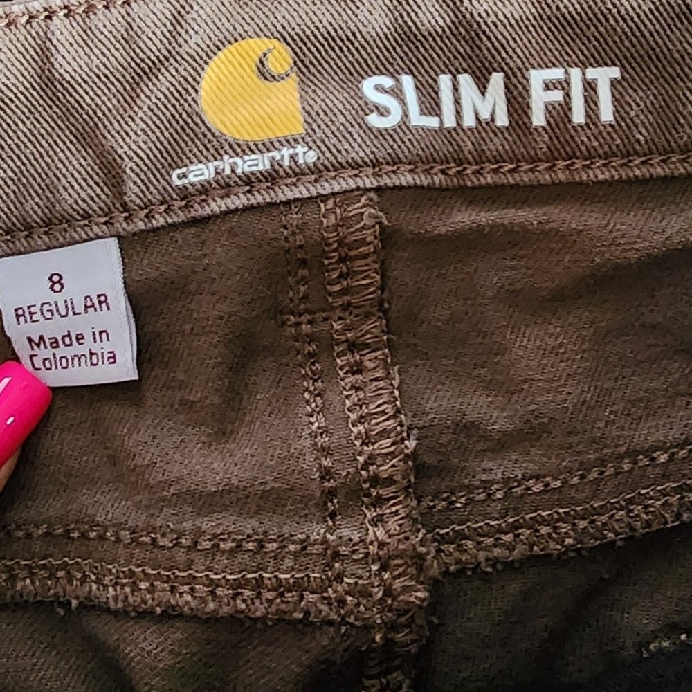 Carhartt Women's Slim Fit Pants Brown Stretch Twill Size 8R - Picture 2 of 8